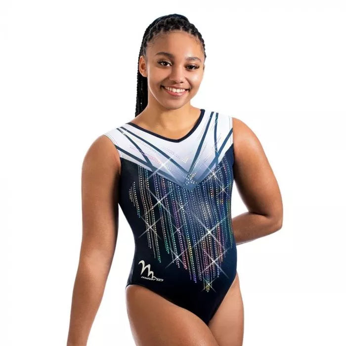 Milano Deluxe Sleeveless Leotard - Navy Foil